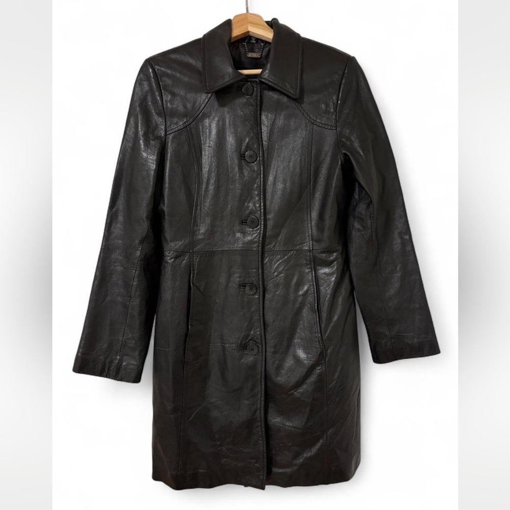 Danier black leather coat XS.